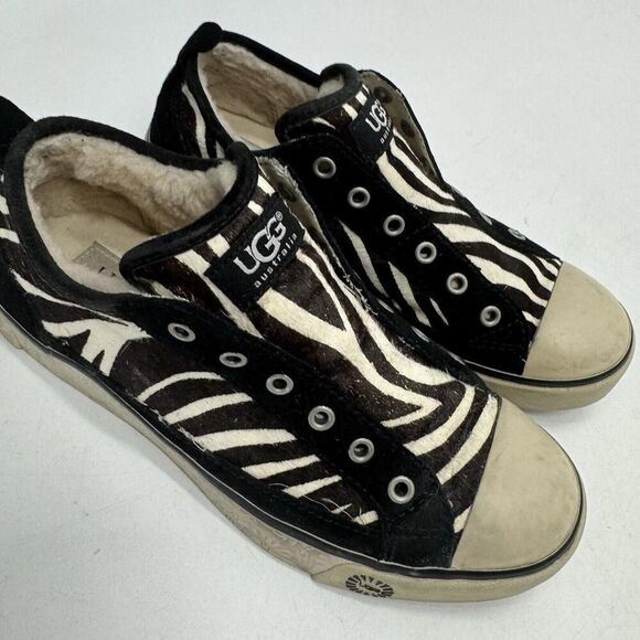 UGG Womens Laela Sneakers Flat Leather Calf Hair Shearling Fur Lined 7.5 - Picture 4 of 9